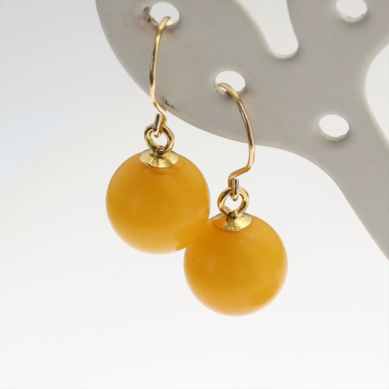 琥珀さま専用 GALLERY megumi 保証書付き K18 天然 蜜蝋琥珀 8.0mm 丸珠 フックピア