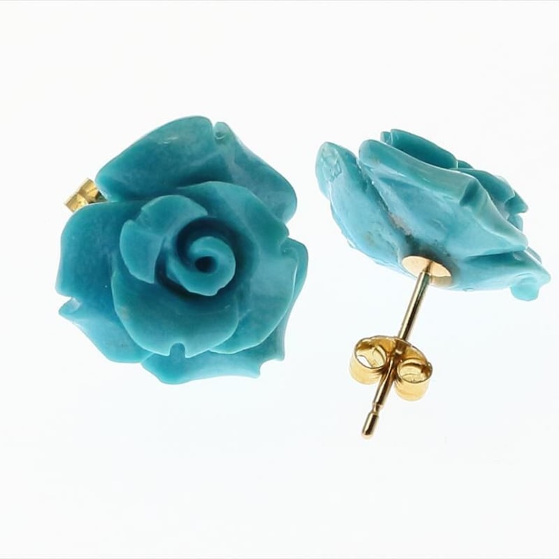 K18ターコイズ 花型スタッドピアス 保証書付き K18 天然 トルコ石 ターコイズ ピアス 2.4g 薔薇 フラワー