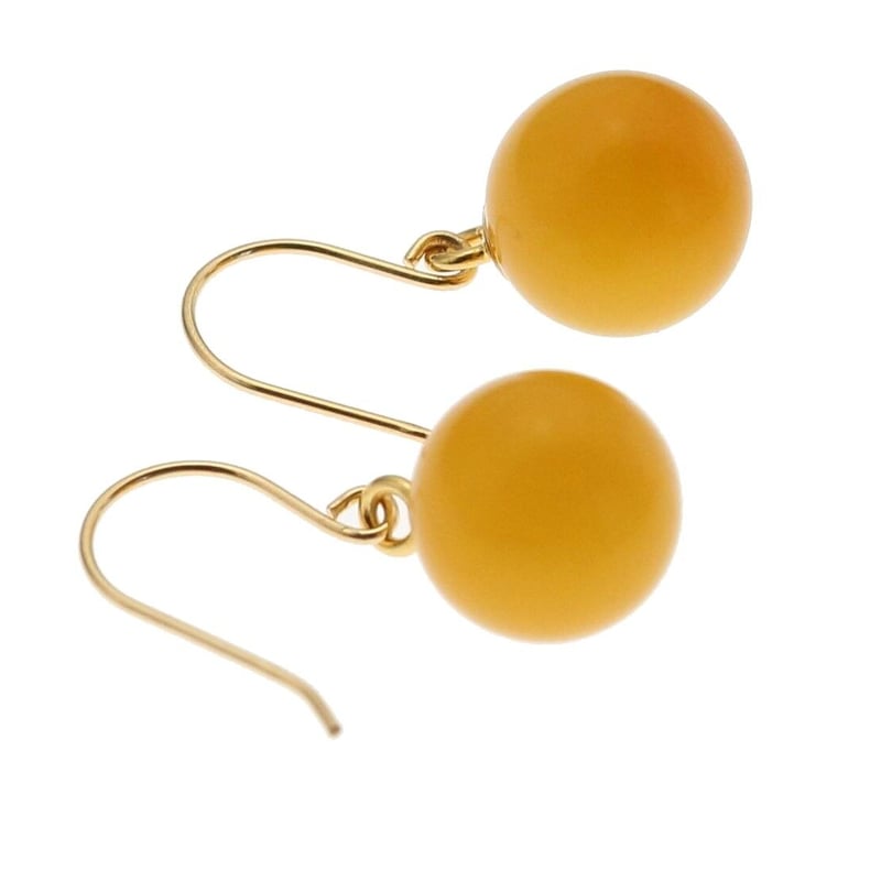 GALLERY megumi 保証書付き K18 天然 蜜蝋琥珀 8.0mm 丸珠 フックピア