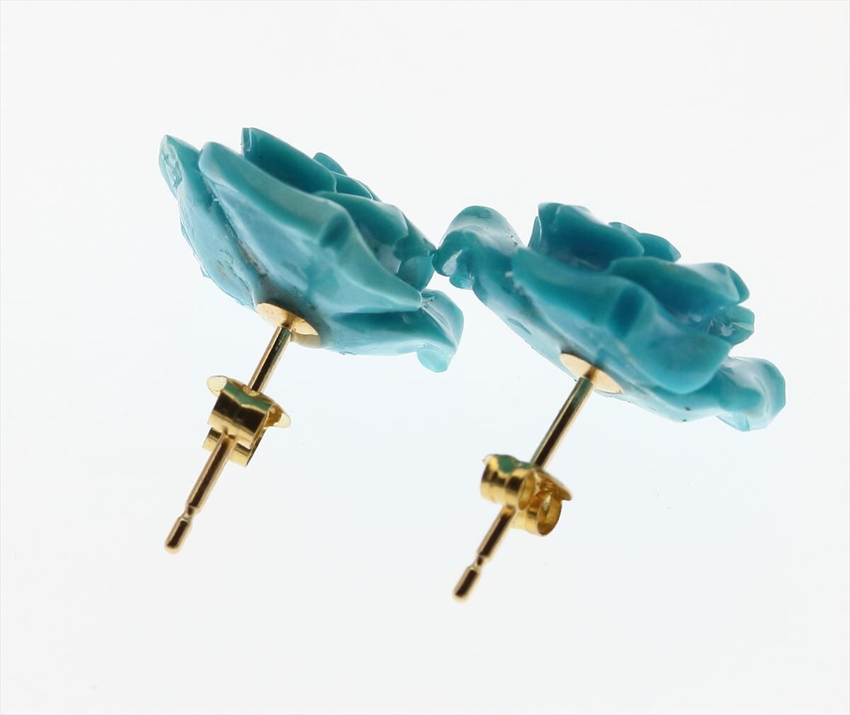 保証書付き K18 天然 トルコ石 ターコイズ ピアス 3.1g 薔薇 フラワー 