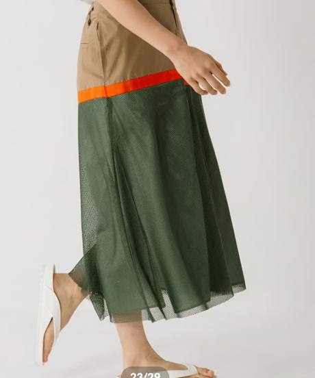 coconejo　バックサテンxメッシュ　ミリタリー切替えスカート