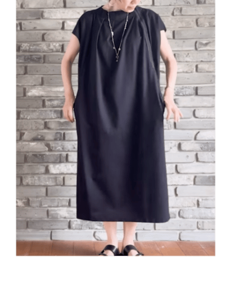 2025SS DU TANGO  DC-0751　ネックプリーツジャージワンピース 2カラー　NAVY