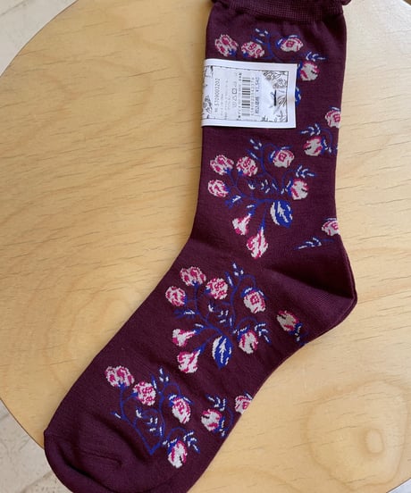 MAISON BLANCHE 　5709003202  24~26cm  花柄ソックス　エンジ