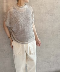 made in japan　Hands of creation  16206709　メッシュ＆フリルフレンチベストプルオーバー　杢ライトグレー  のコピー