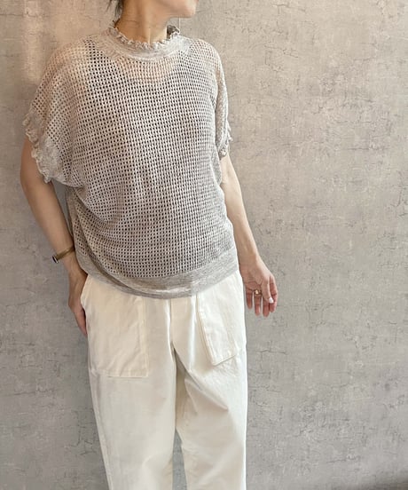 made in japan　Hands of creation  16206709　メッシュ＆フリルフレンチベストプルオーバー　杢ライトグレー  のコピー