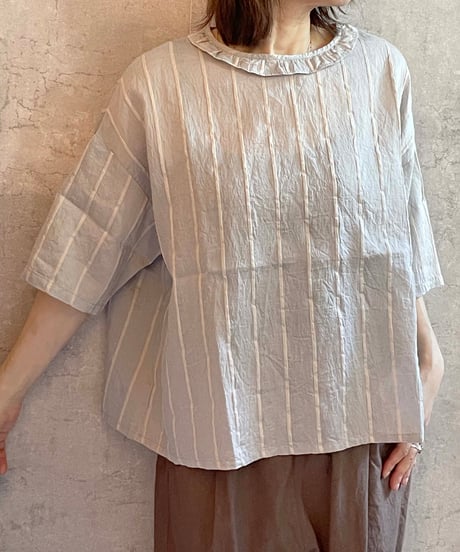 made in japan　ROBE de PEAU  R364　カミーユフリルブラウス　STRIPE