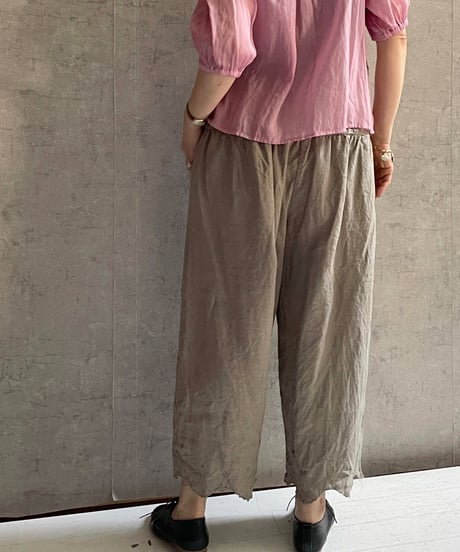 Gauze# G1069　スカラップレースワイドパンツ　モカグレー