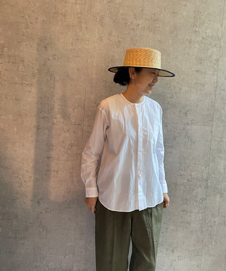 TS-0161 ノーカラーシャツ KHAKI×PINK