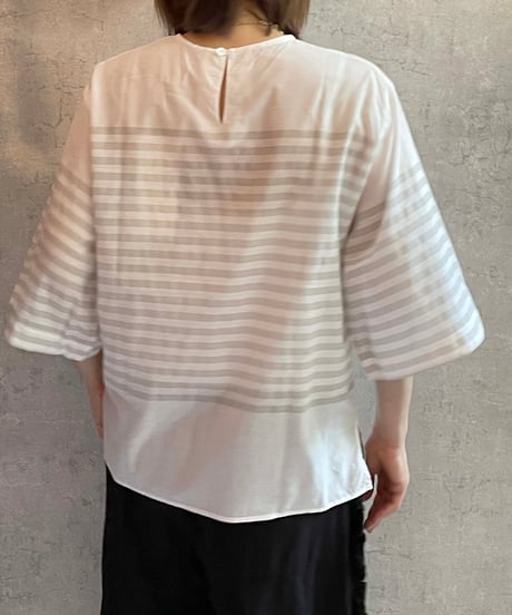made in Japan　LABORATORY　LA471　バスクボーダーショートスリーブブラウス　WHITE×GRAY