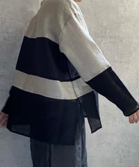 MANON MNN-SH-279  　ボーダー切替えプルオーバー　BLACK