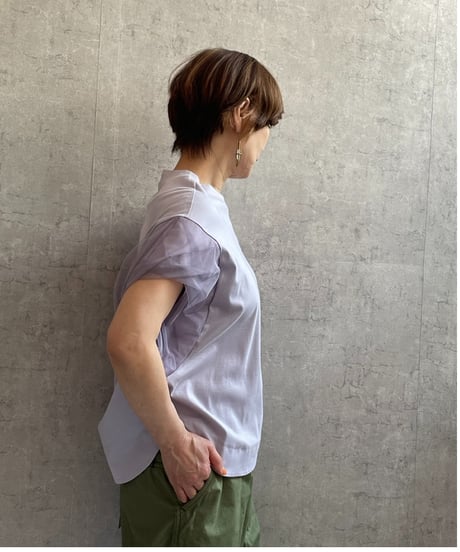 Lallia Mu　2412582 袖チュールデザインTEE　ラベンダー