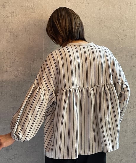 made in Japan   FABRIQUE en planète terre  261-107　マルチストライプ9部袖ギャザーストライプ