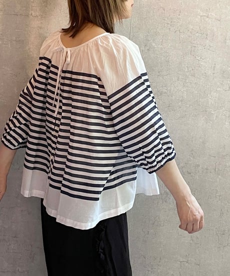 made in Japan　LABORATORY　LA470　バスクボーダー2WAYブラウス　WHITE×NAVY