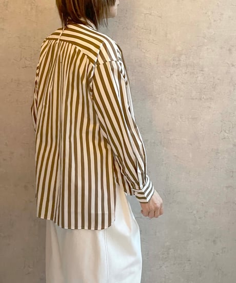 Hands of creation　1610604　50ブロードstripe pt ラウンドカラーシャツ　ブラウン(02)