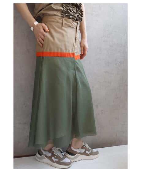 coconejo　バックサテンxメッシュ　ミリタリー切替えスカート