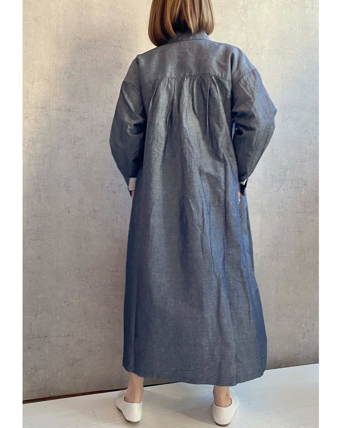 b1836＊ ハンズオブクリエイション リネンウール タック ワンピース Hands of creation 1510108 C/Lダンガリータックシャツワンピース