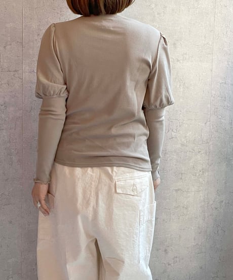 Gauze#  G1042 キュリオスギャザースリーブ リブプルオーバー　MOKA