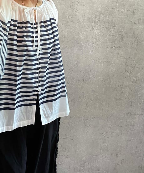 made in Japan　LABORATORY　LA470　バスクボーダー2WAYブラウス　WHITE×NAVY