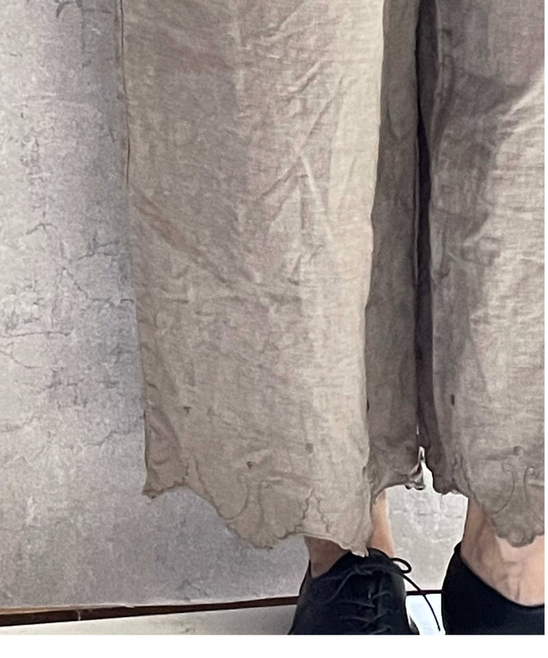 Gauze# G1069 スカラップレースワイドパンツ モカグレー | Le8ème