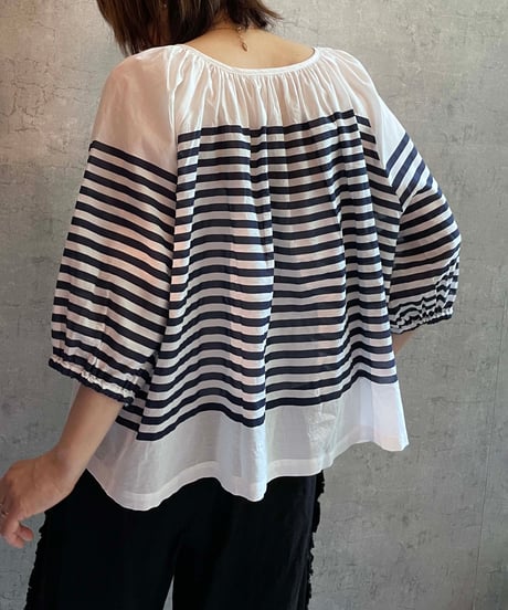 made in Japan　LABORATORY　LA470　バスクボーダー2WAYブラウス　WHITE×NAVY