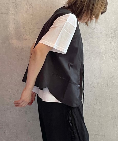 made in Japan   FABRIQUE en planète terre　261-085　綿麻ベスト+レース　ブラック