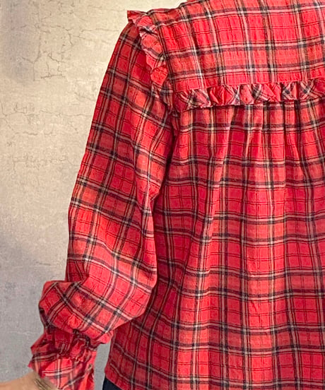 OUVERT　2540620　WOOL チェックシャツブラウス　RED