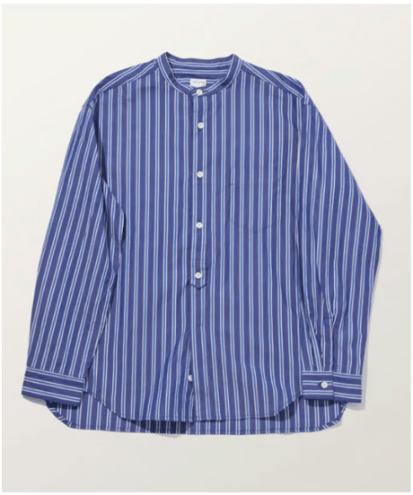 TS-0163　コットンスタンドカラーシャツ　 BLUE STRIPE