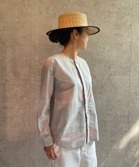 TS-0161 ノーカラーシャツ KHAKI×PINK