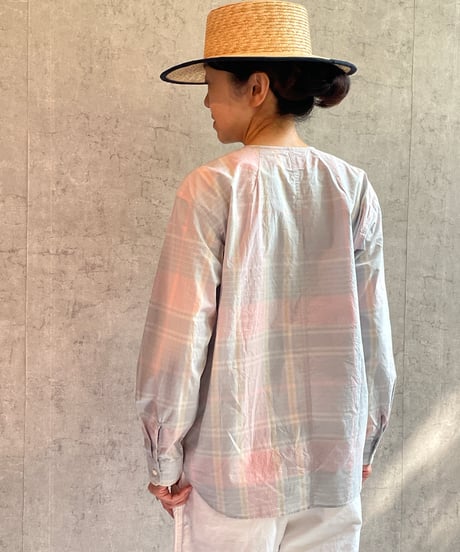TS-0161 ノーカラーシャツ KHAKI×PINK