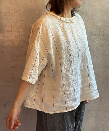 made in japan　ROBE de PEAU  R364　カミーユフリルブラウス　CHECK