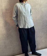 Hands of creation　1610602　40/-Linen微起毛フリルシャツ　グレイッシュサックス(04)