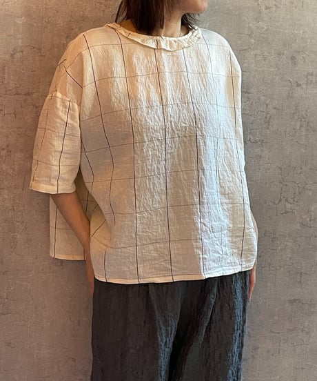 made in japan　ROBE de PEAU  R364　カミーユフリルブラウス　CHECK
