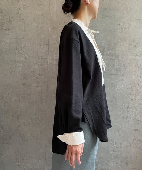 MANON MNN-SH-272  ピンタックリボンブラウス　BLACK