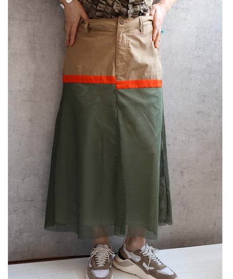 coconejo　バックサテンxメッシュ　ミリタリー切替えスカート
