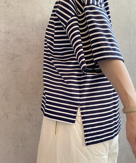 MANON　025  5分袖ボーダーTEE　MidNavy