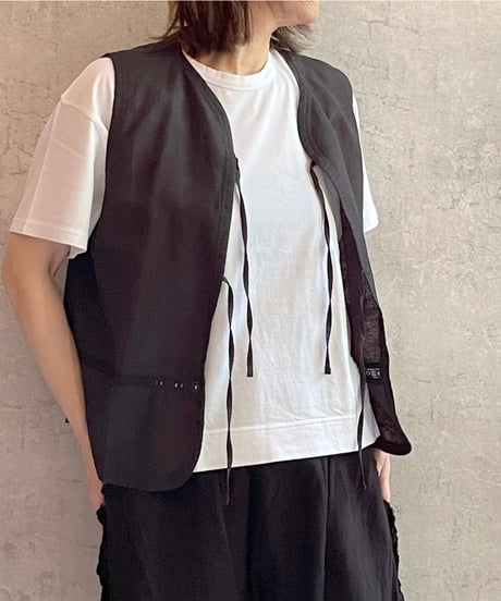 made in Japan   FABRIQUE en planète terre　261-085　綿麻ベスト+レース　ブラック