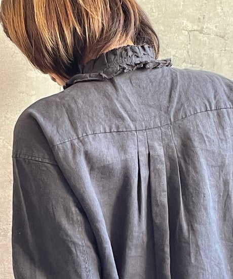 Hands of creation　1610602　40/-Linen微起毛フリルシャツ　チャコール(05)