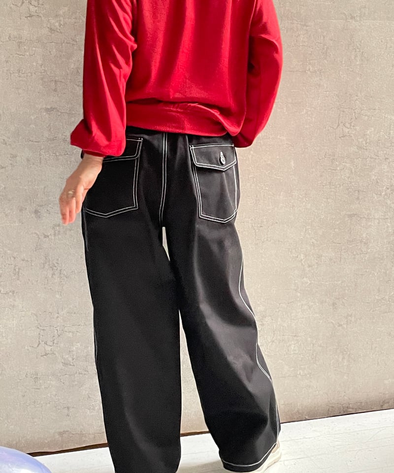 MANON MNN-PT-150 ヴィンテージ サージ スリータック ワイドパンツ BLAC