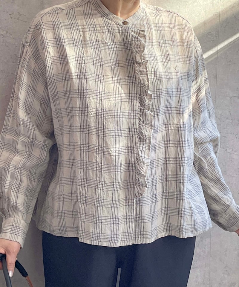 ハンズオブクリエイション新品タグ付きチェックリネンブラウス 