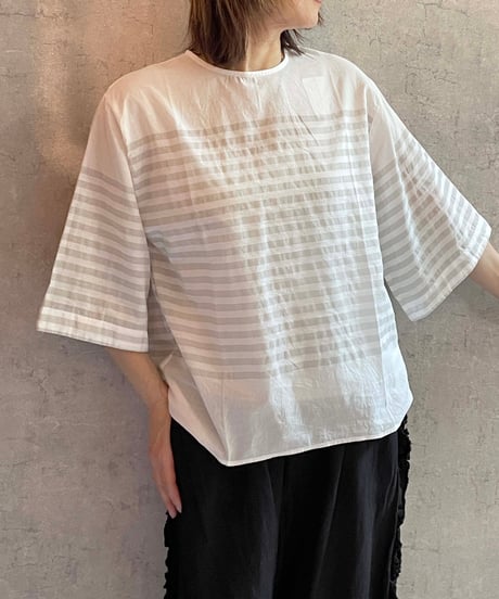 made in Japan　LABORATORY　LA471　バスクボーダーショートスリーブブラウス　WHITE×GRAY
