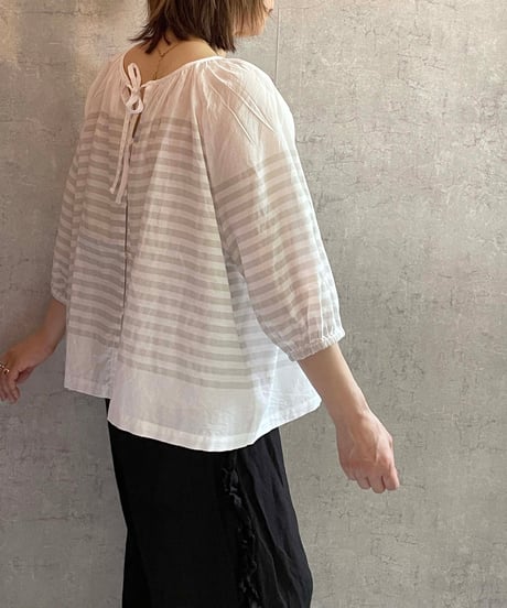 made in Japan　LABORATORY　LA470　バスクボーダー2WAYブラウス　WHITE×GRAY