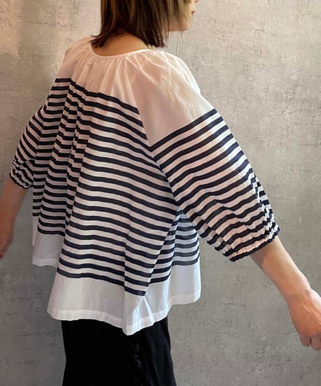 made in Japan　LABORATORY　LA470　バスクボーダー2WAYブラウス　WHITE×NAVY