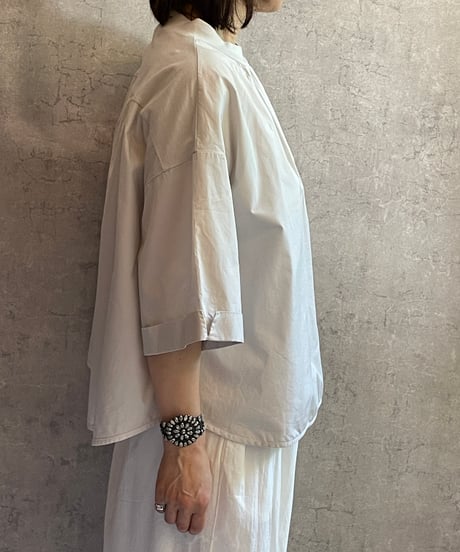 made in Japan   FABRIQUE en planète terre  261-022　コンビネーションモックネック6分袖プルオーバー グレー　汚れありにてPRICE DOWN