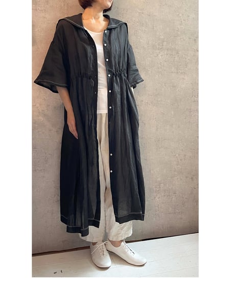 新品タグ付き ガーゼ Gauze# リネン フリル パフスリーブ ワンピース