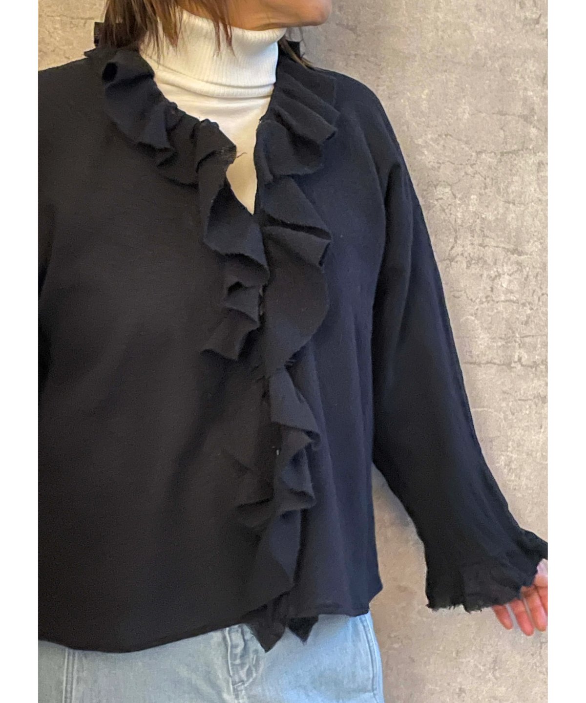 g)グラム g−661 ウールガーゼフリルトリムブラウス navy | Le8ème ル