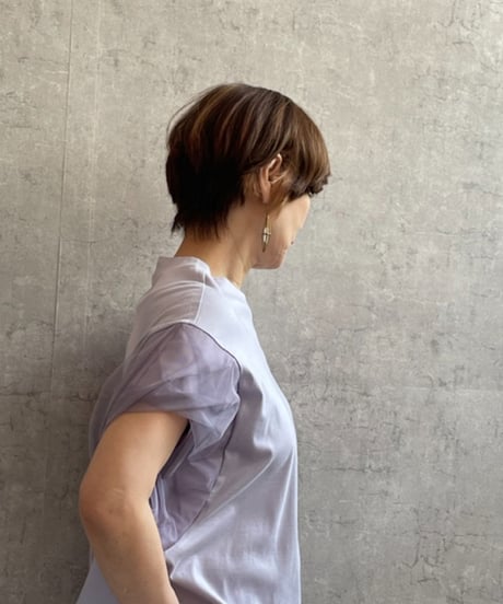 Lallia Mu　2412582 袖チュールデザインTEE　ラベンダー