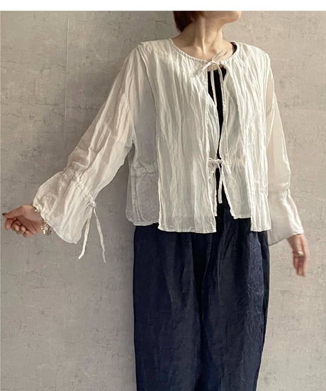 Gauze# G1106 キュリアス2WAYブラウス FADE GREY