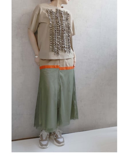 coconejo　バックサテンxメッシュ　ミリタリー切替えスカート