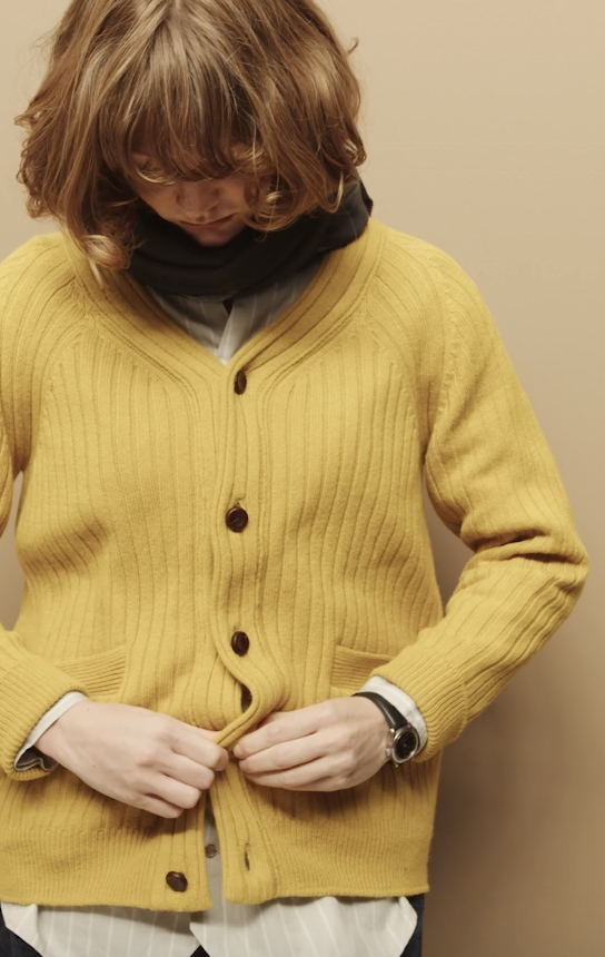 DU TANGO DK-0343 Vネックリブカーディガン MUSTARD | Le8ème