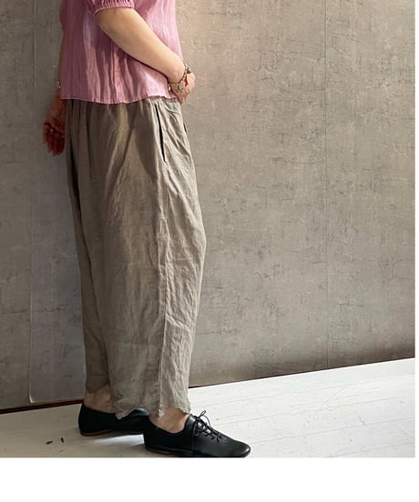 Gauze# G1069　スカラップレースワイドパンツ　モカグレー